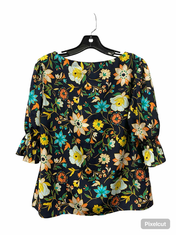 Ann Taylor Size S Black Multi Floral Short Sleeve Shirts