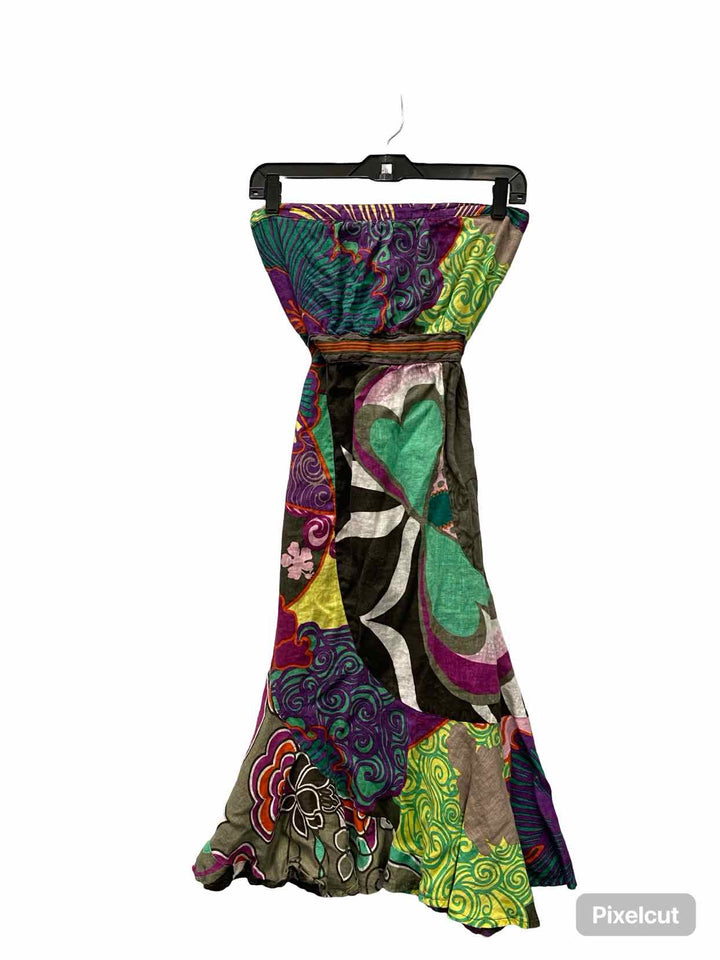 DEPT Size L Multi-Color Print 100% Linen Dress