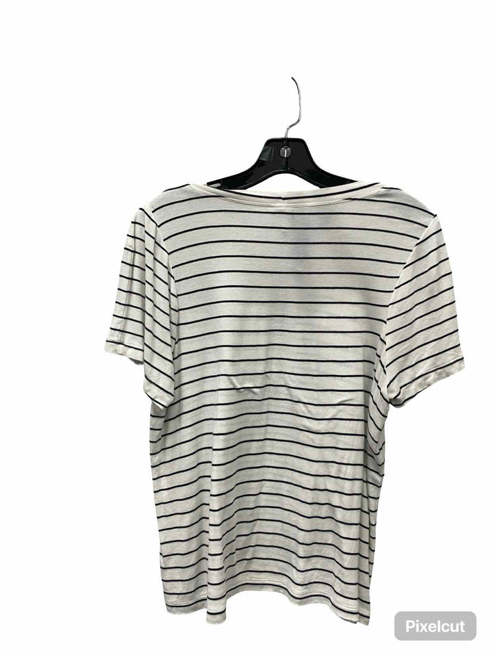 Cabi Size M White Black Striped Short Sleeve Shirts