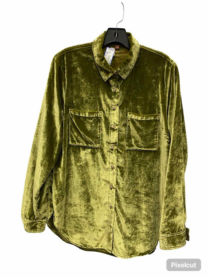 Pilcro Size S Chartreuse Velour Long Sleeve Shirts