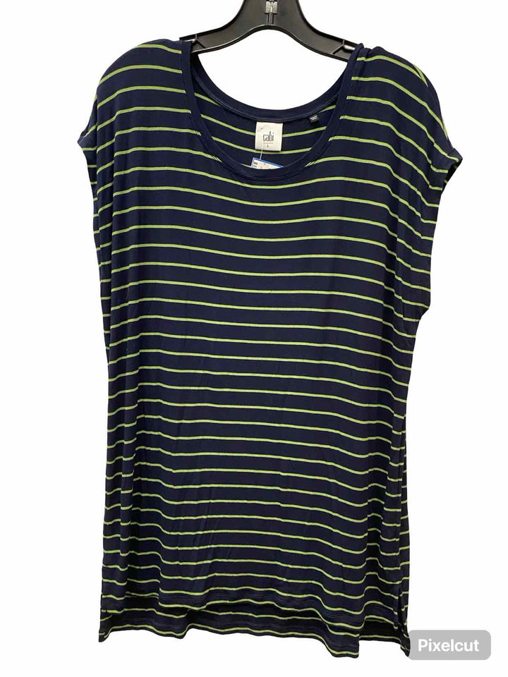 Cabi Size XL Navy Green Striped Short Sleeve Shirts