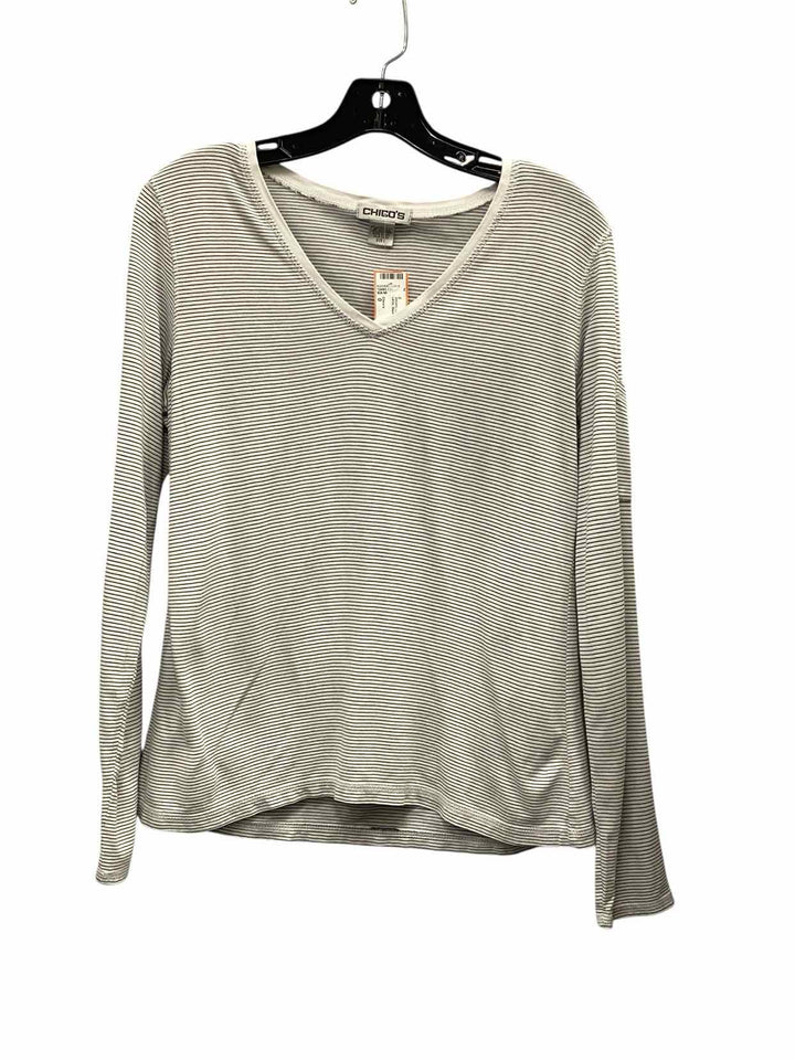 Chico's Size 0 White Black Stripes Athletic Long Sleeve