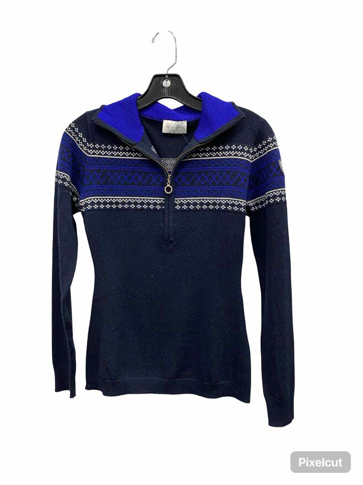 We Norwegians Size XS Black Blue Print 100% Extrafine Merino Wool Sweater