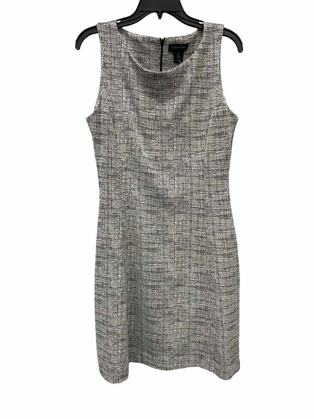Tahari Size 8 Grey Black Grid Dress