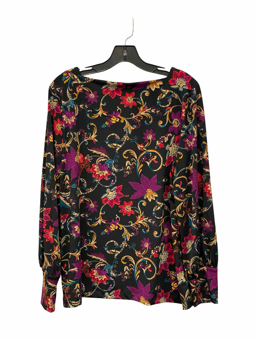 Chico's Size 2(12) Black Purple/Pink Floral Long Sleeve Shirts