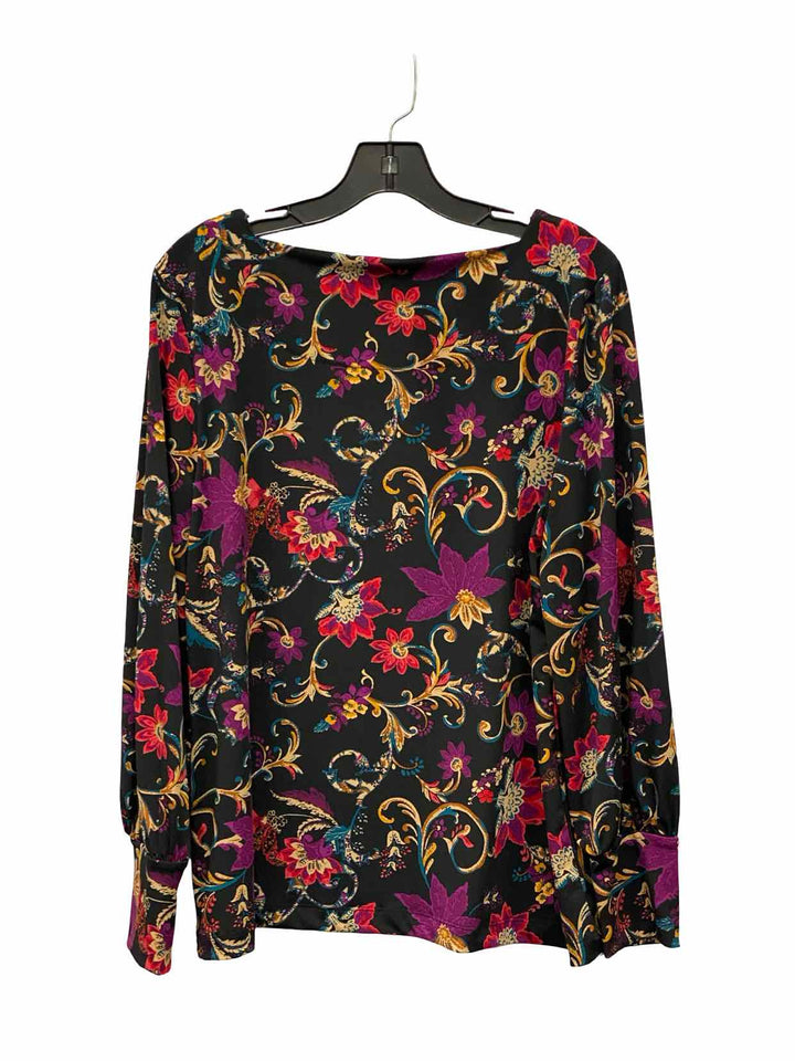 Chico's Size 2(12) Black Purple/Pink Floral Long Sleeve Shirts