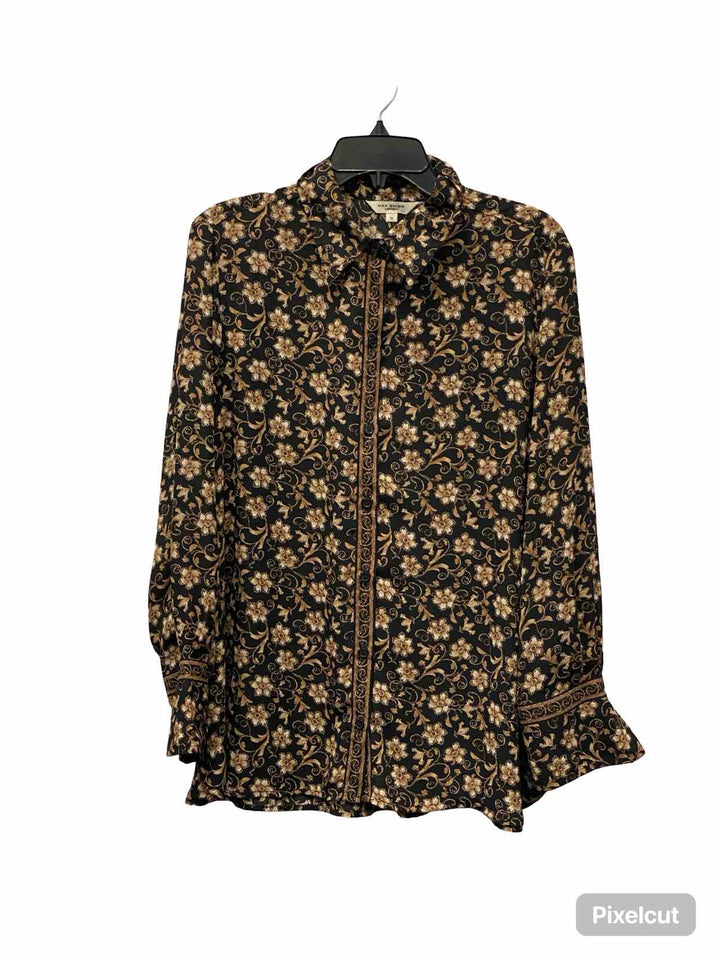 Max Studio Size 1X Black Brown Floral Long Sleeve Shirts