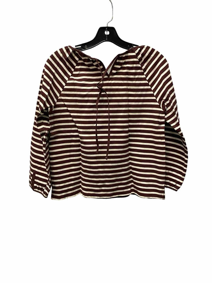 J Crew Size S Maroon White Striped Long Sleeve Shirts