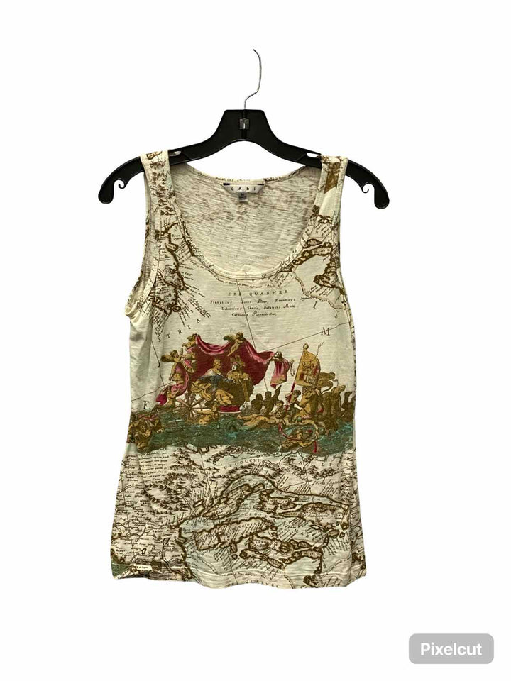Cabi Size M Cream Brown Map Tank Top
