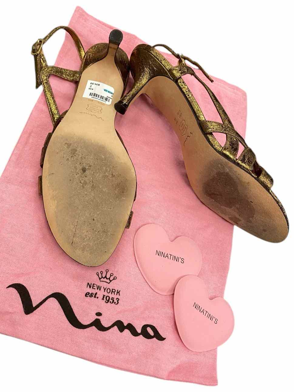 Nina Shoe Size 8 Bronze Leather sole Heels