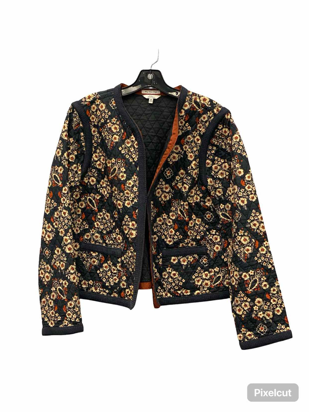 LL Bean Size 14 Navy Floral Quilted 100% cotton Jacket