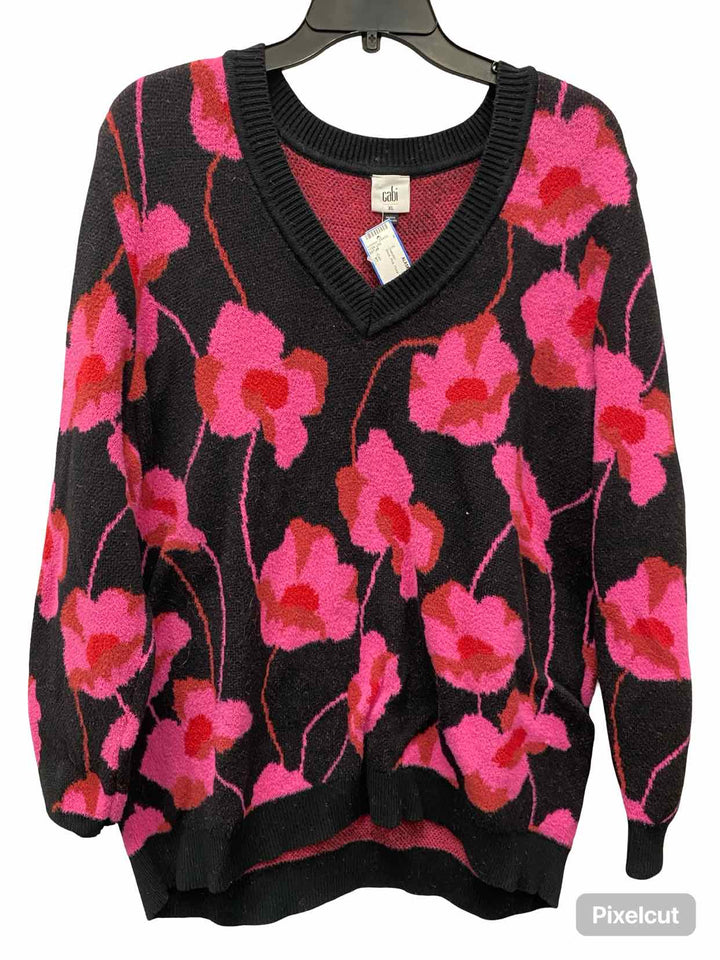 Cabi Size XL Black Pink Floral Sweater