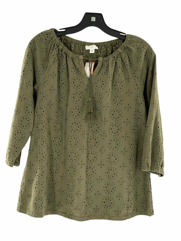 J. Jill Size S Army Green Eyelet Long Sleeve Shirts