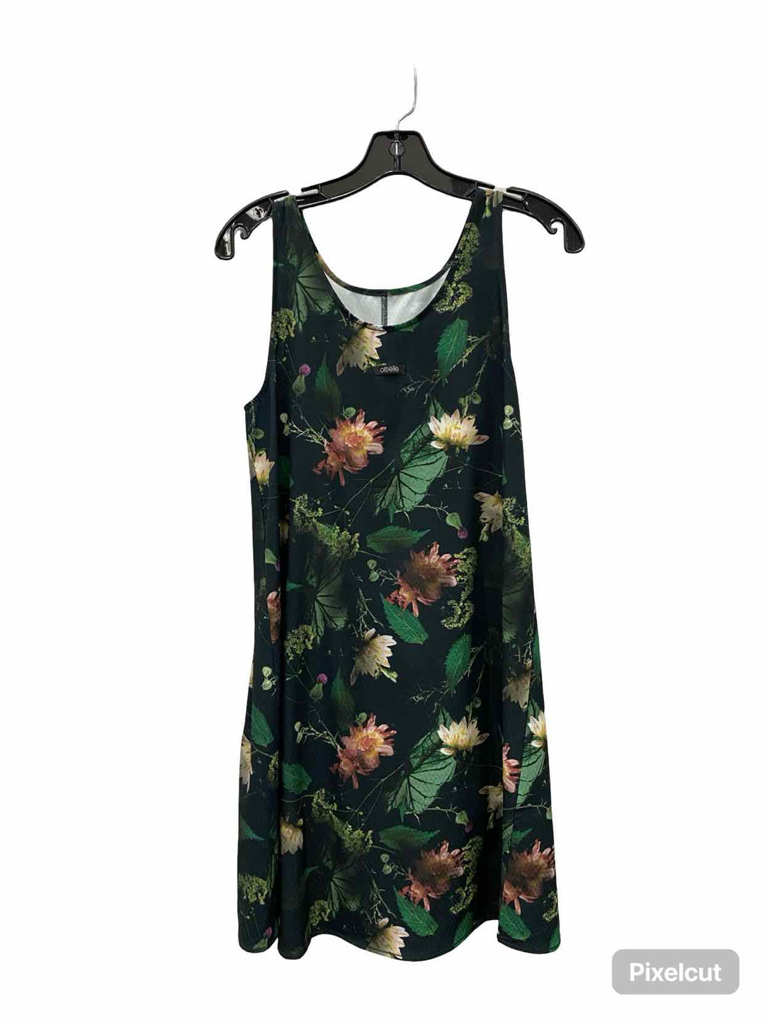 Oiselle Size M Black Green Floral Dress