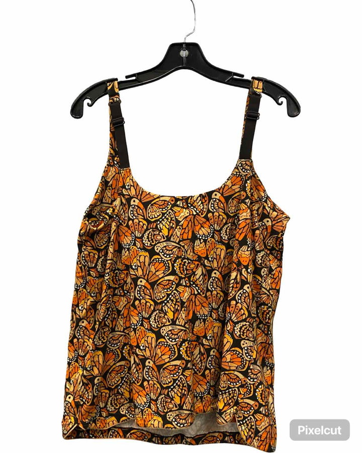 Duluth Trading Size L Orange Black Butterfly 95% Cotton Tank Top