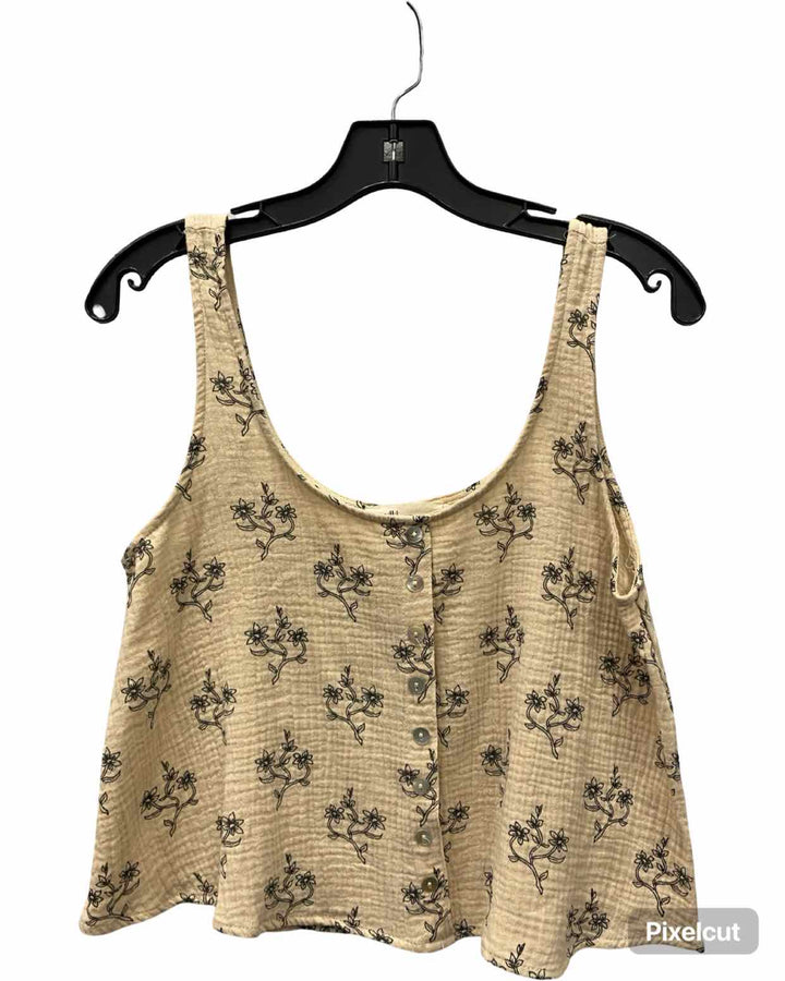 Millibon Size S Beige Black Floral Tank Top