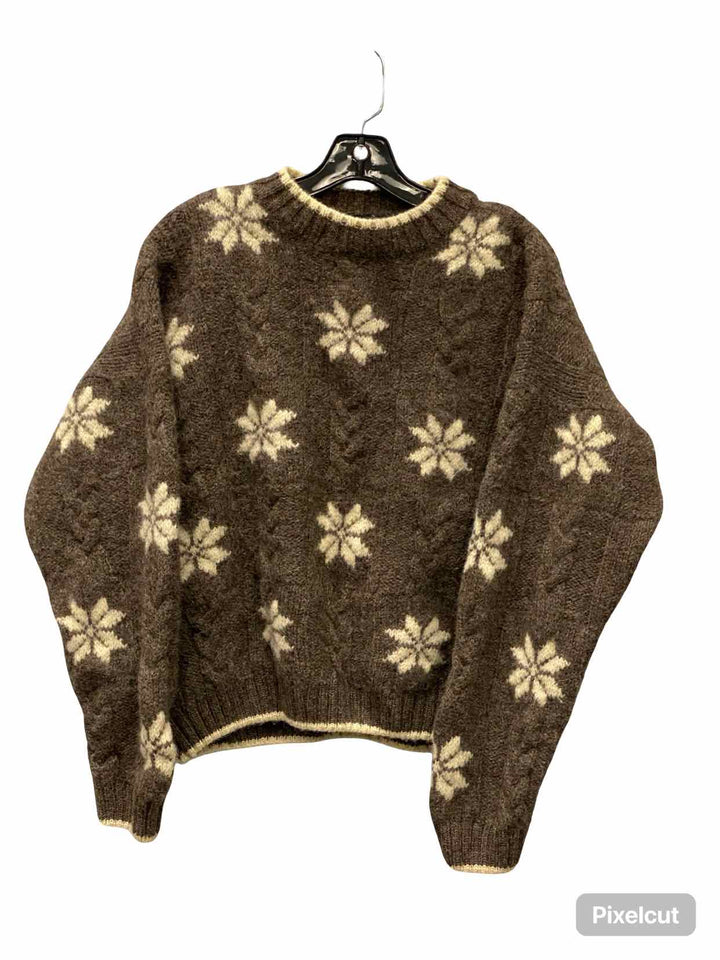 Lands End Size 10/12 Brown Floral Pure Wool Sweater