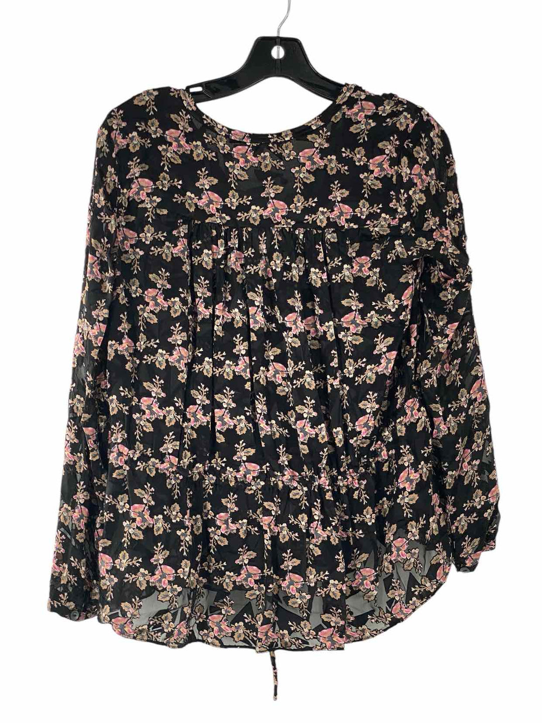 Rebecca Taylor Size 0 Black Pink Floral Long Sleeve Shirts