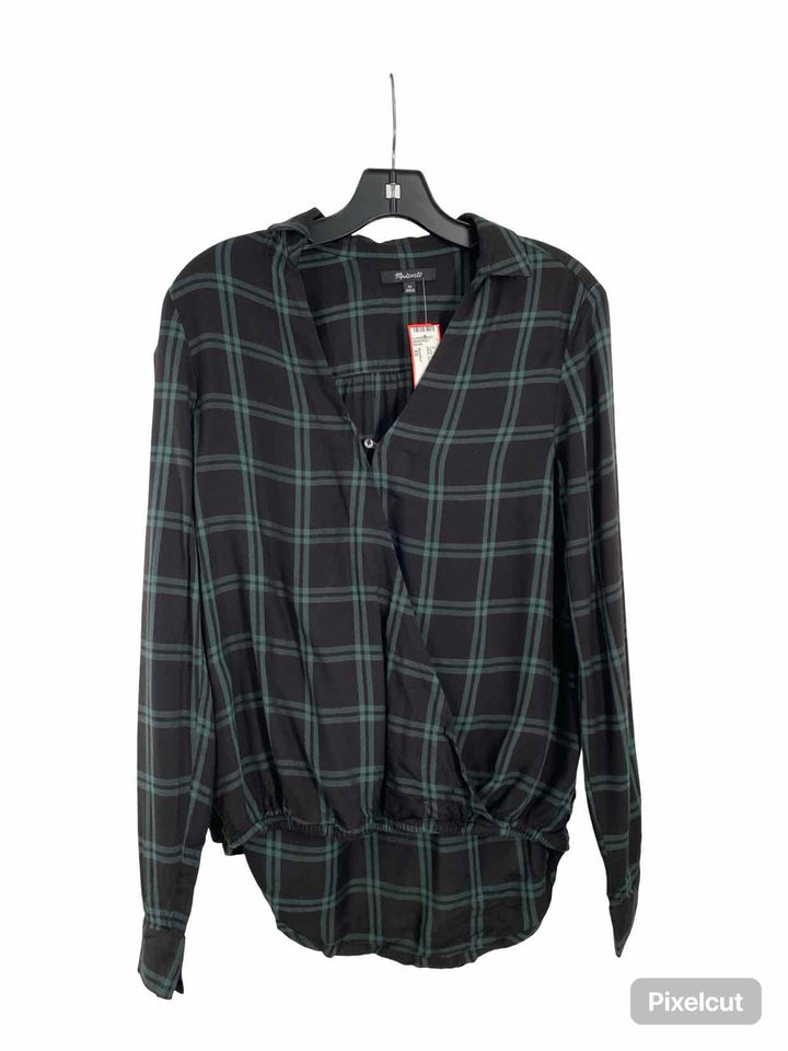 MadeWell Size XS Black Green Plaid Long Sleeve Shirts