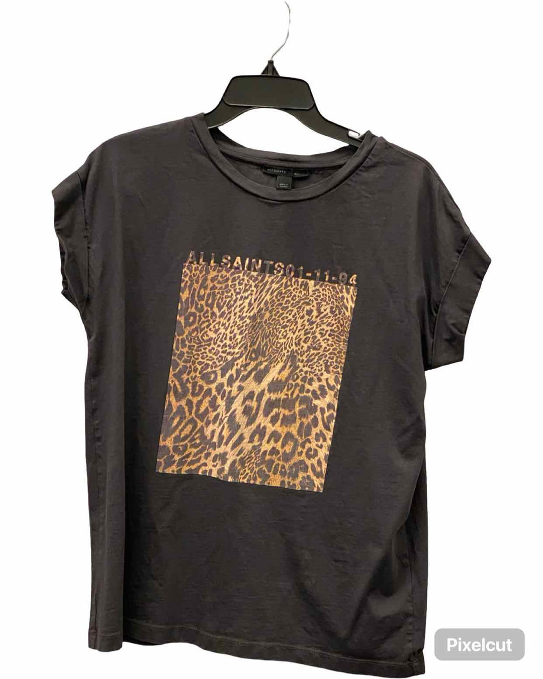 All Saints Size L Black Brown leapard T-shirt