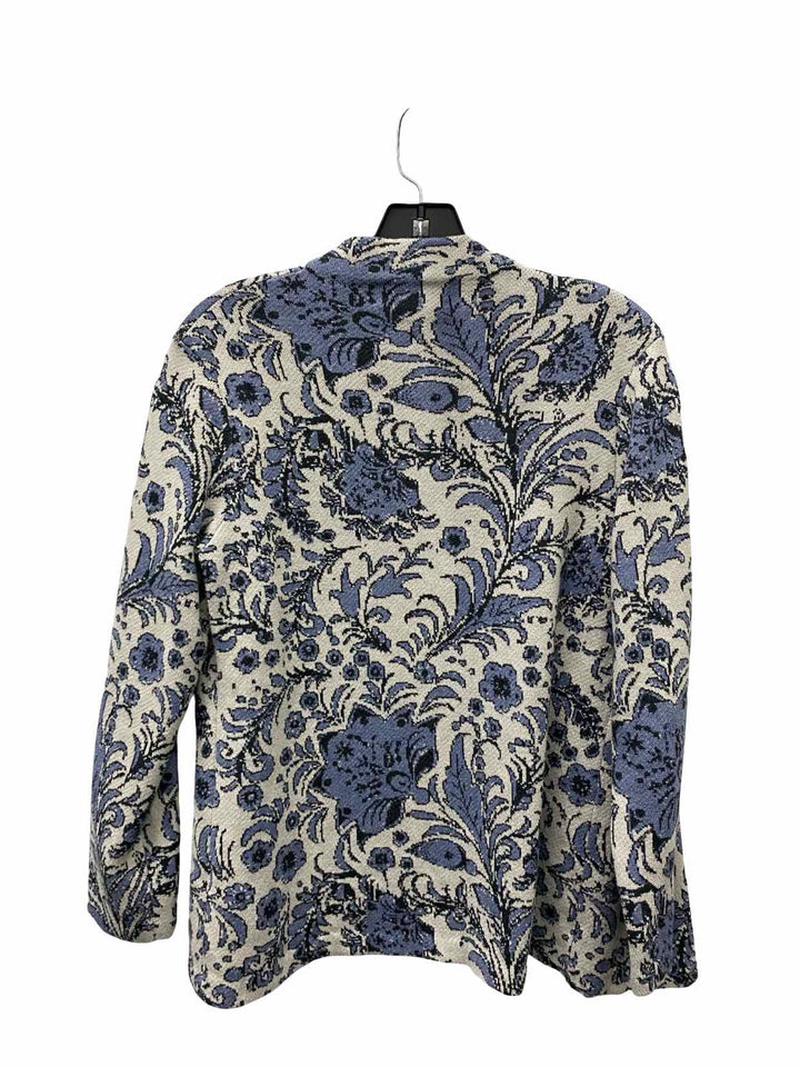 Invisible World Size M White Blue Floral 100% Pima Cotton Sweater