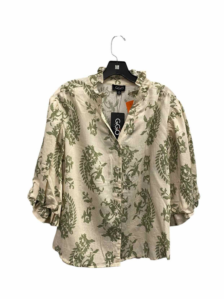 GiGio Size M Tan Green Long Sleeve Shirts