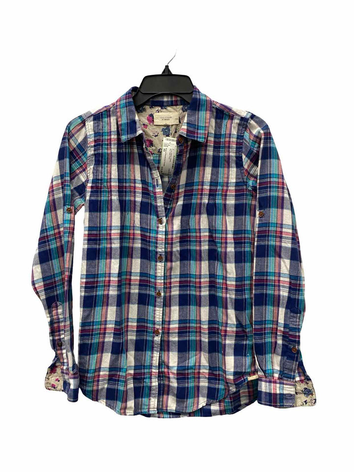 Birds of Paradis by Trovata Size XS Blue Multi Plaid Long Sleeve Shirts