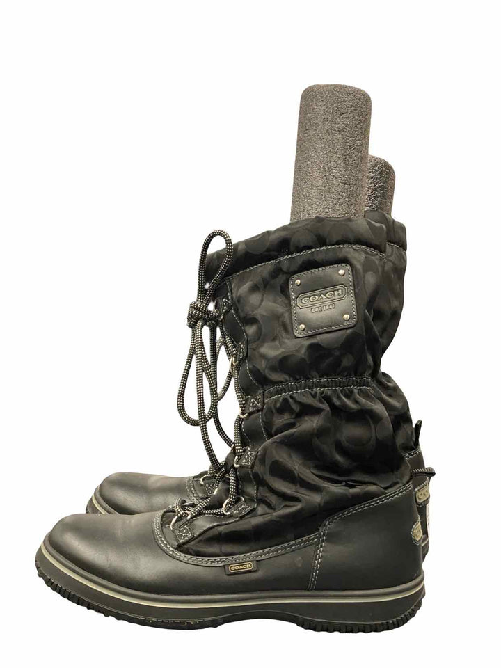 COACH Shoe Size 7.5 Black Leather Shaine Water Resistant Boots(Ankle)