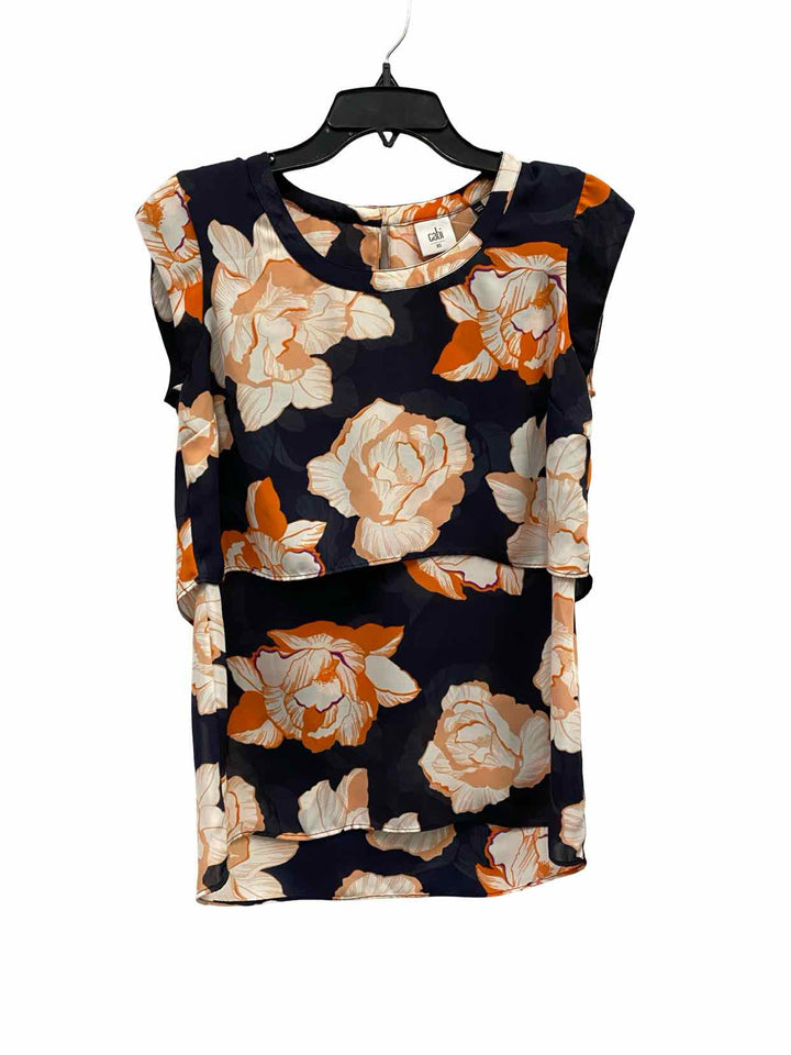 Cabi Size XS Navy Orange Floral Short Sleeve Shirts