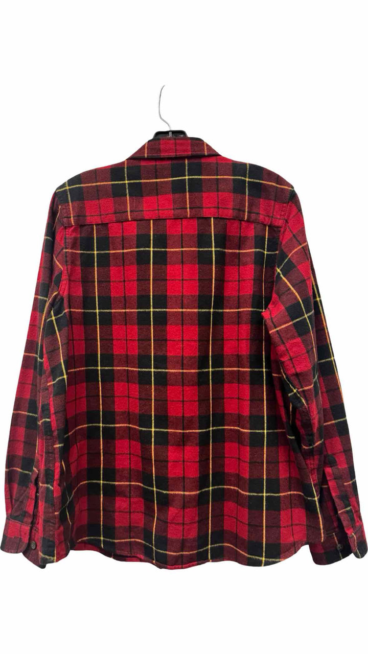 LL Bean Size M Red Black & Yellow Plaid Flannel Long Sleeve Shirts