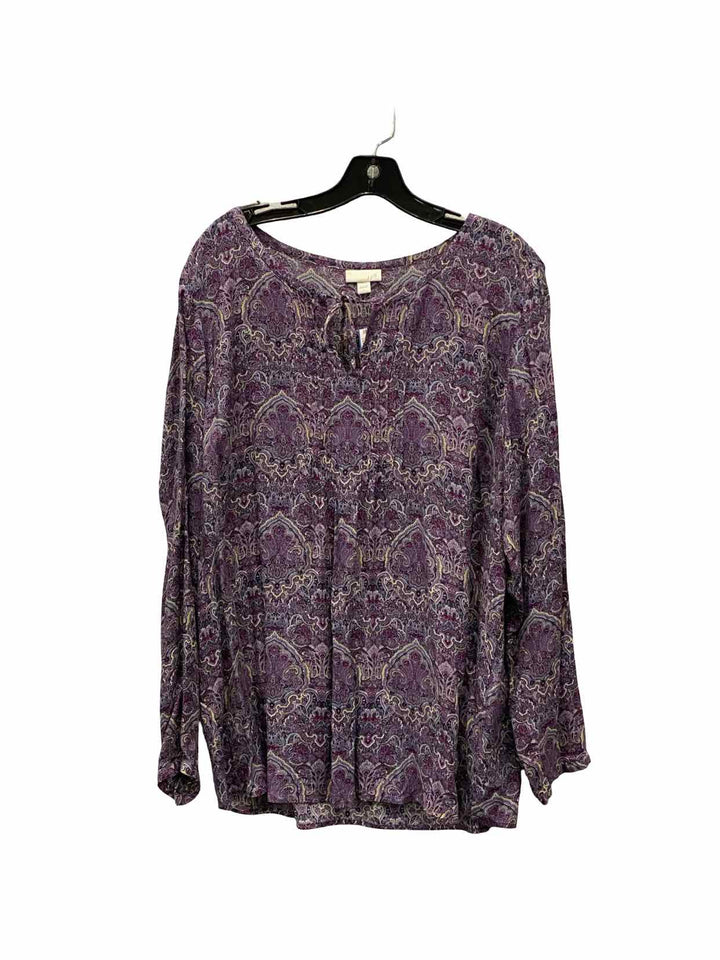 J Jill Size L Purple print Rayon Long Sleeve Shirts