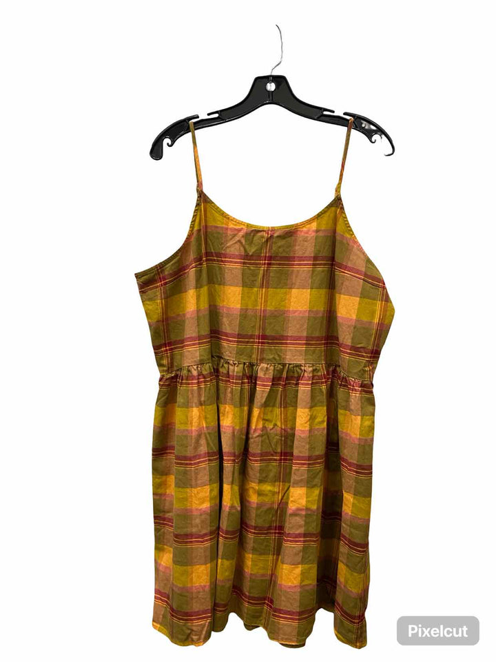 MadeWell Size XL Yellow Plaid 70% Cotton Dress