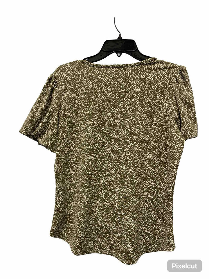 Adriana Papell Size S Olive Print Short Sleeve Shirts