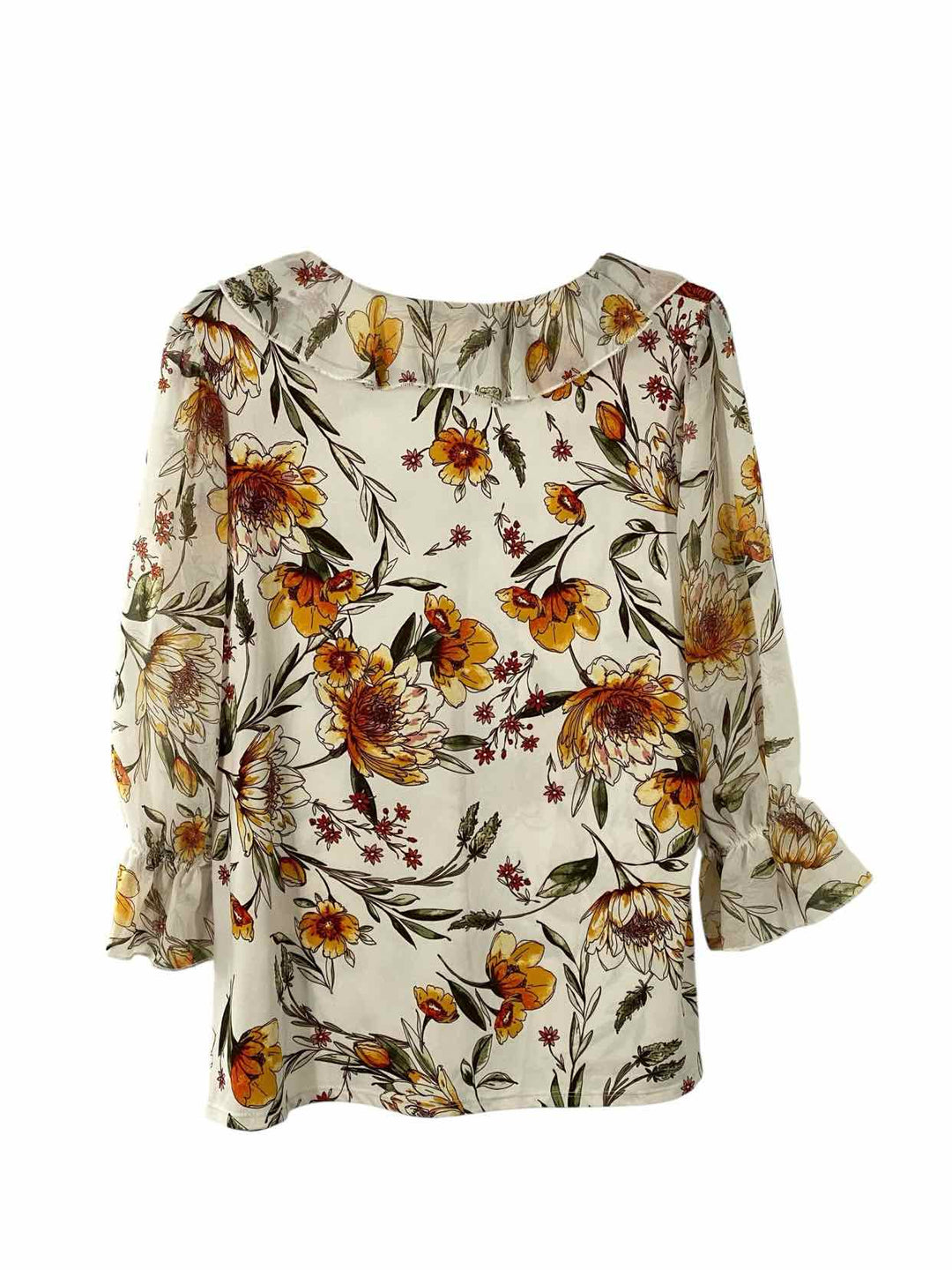 PerSeption Size XL White Green & Yellow Floral Long Sleeve Shirts