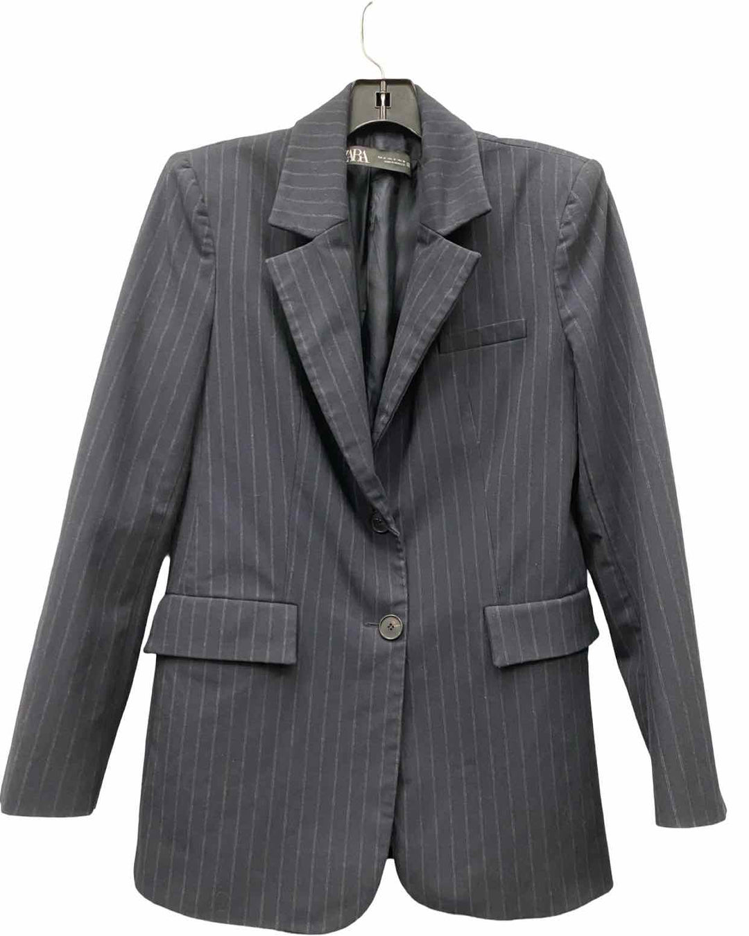 ZARA Size M Navy Blue Grey Striped Blazer