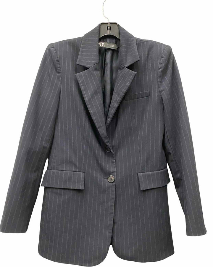 ZARA Size M Navy Blue Grey Striped Blazer