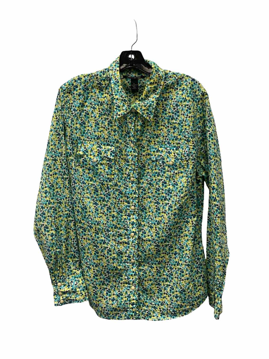 Lucky Size L Green Blue Floral 100% cotton Long Sleeve Shirts