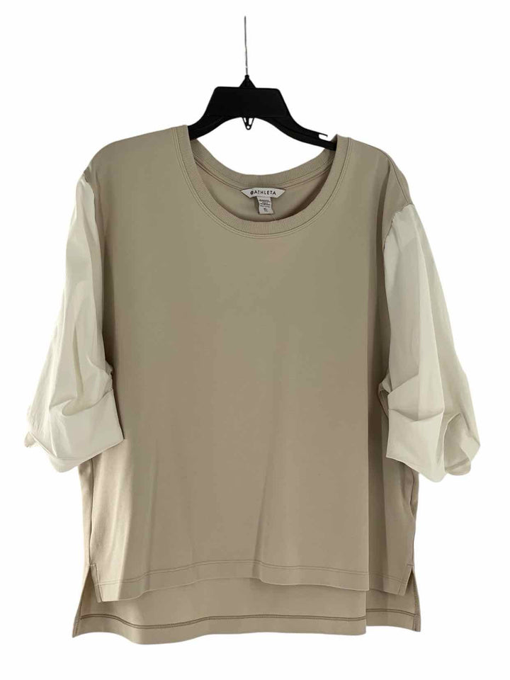 Athleta Size XL Beige White Short Sleeve Shirts