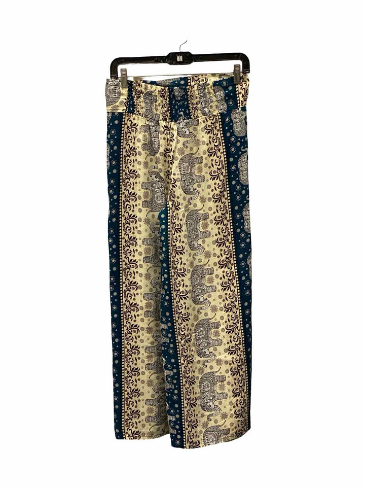 Unknown Brand Size M Cream Turquoise Print Rayon Pants