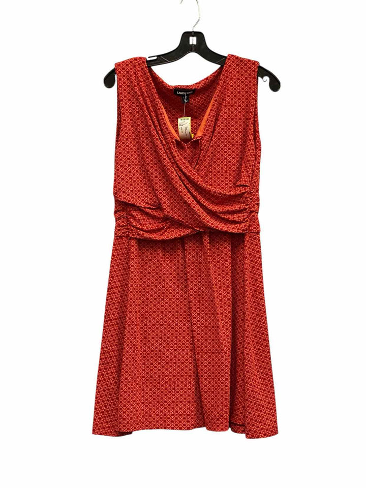 Lands End Size L Orange Red Print Dress