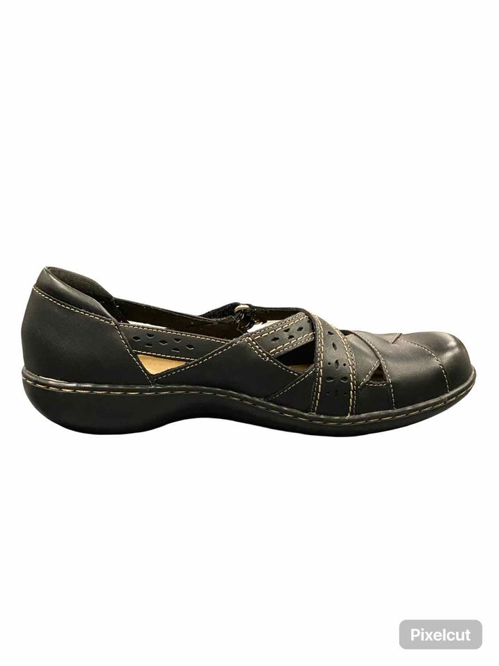 Clarks Shoe Size 8.5w Black Leather Ashland Spin Q Sandals