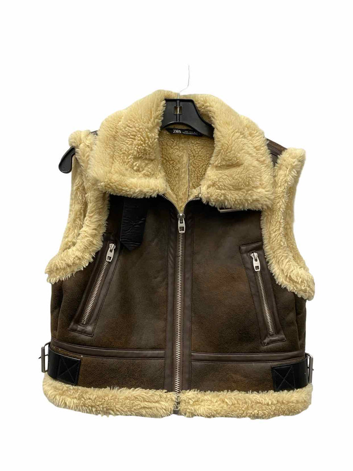 ZARA Size S Brown Man Made Material Vest (Outdoor)