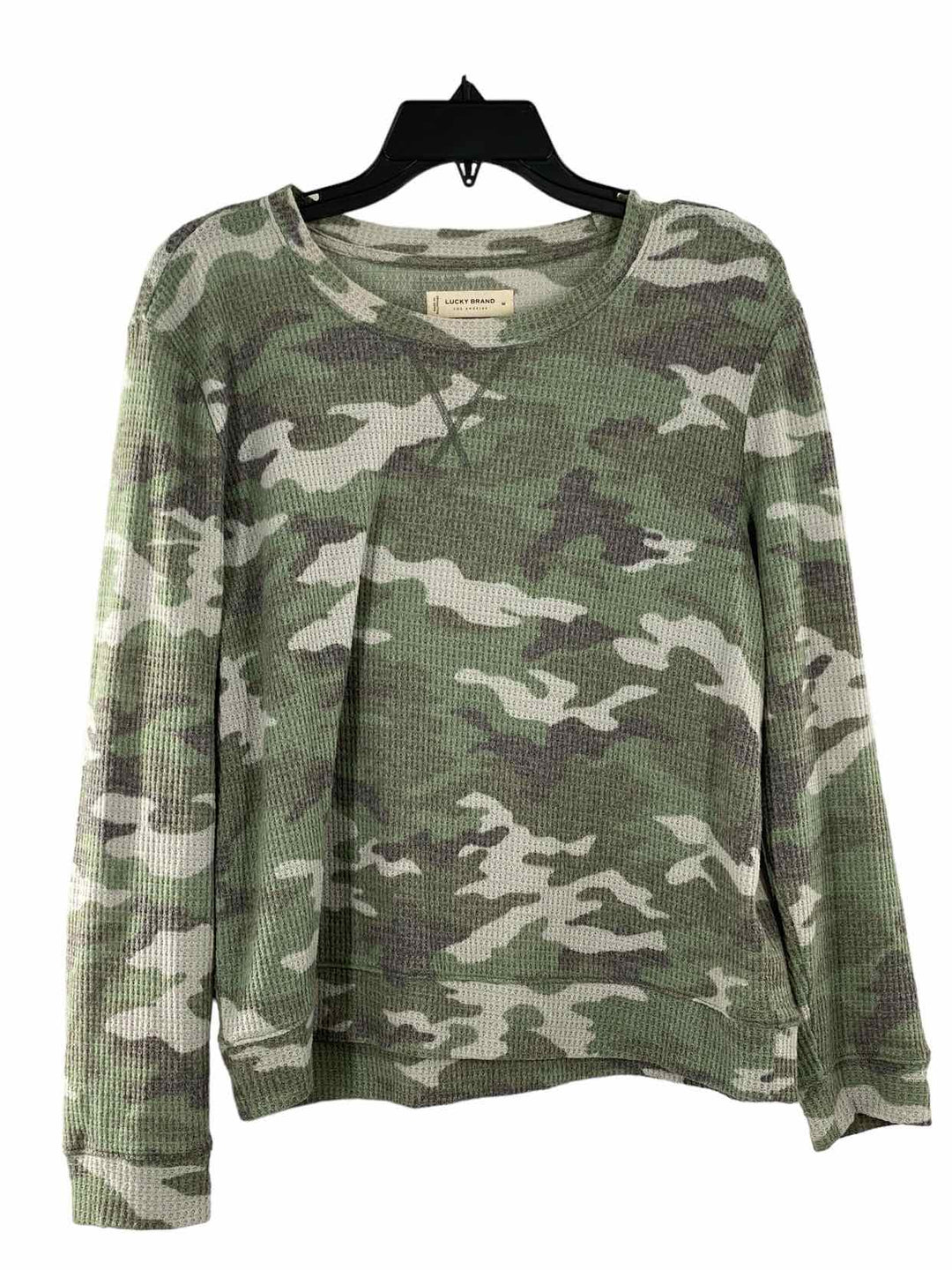 Lucky Brand Size M Green camo print waffle knit Long Sleeve Shirts