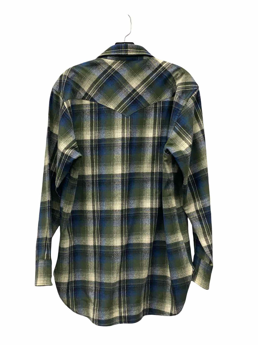 Pendleton Size L Blue Green Flannel 100% virgin wool Long Sleeve Shirts