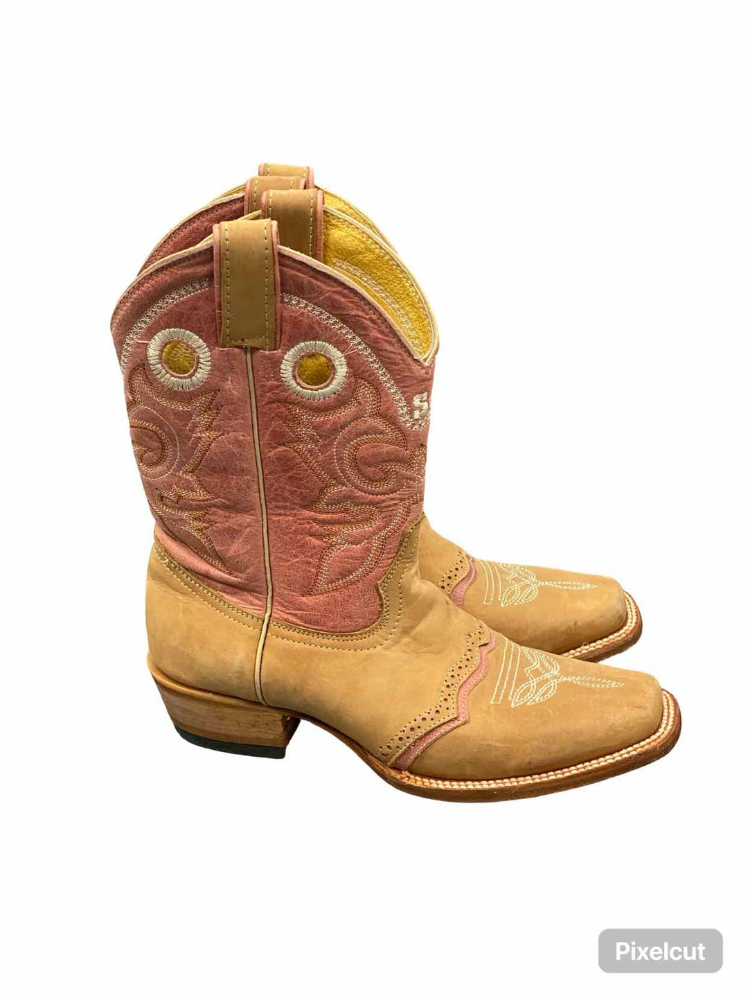 Stephy by Lamas Shoe Size 7.5 Pink Beige Leather Cowboy Boots(knee)