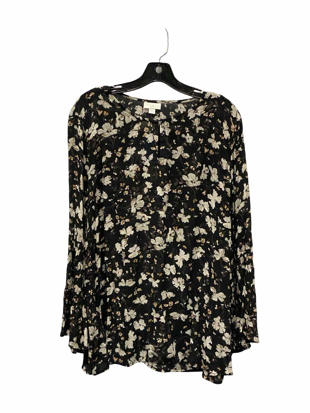J Jill Size XL White Black Floral Rayon Long Sleeve Shirts