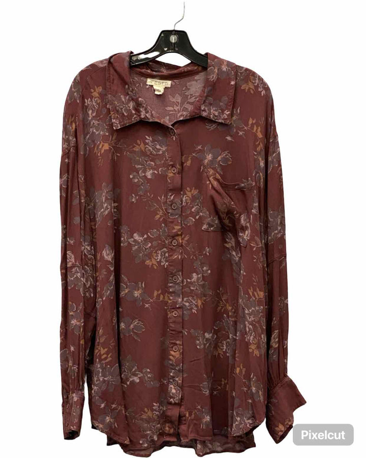 Festi by Torrid Size 3X Wine Floral Button Up Long Sleeve Shirts