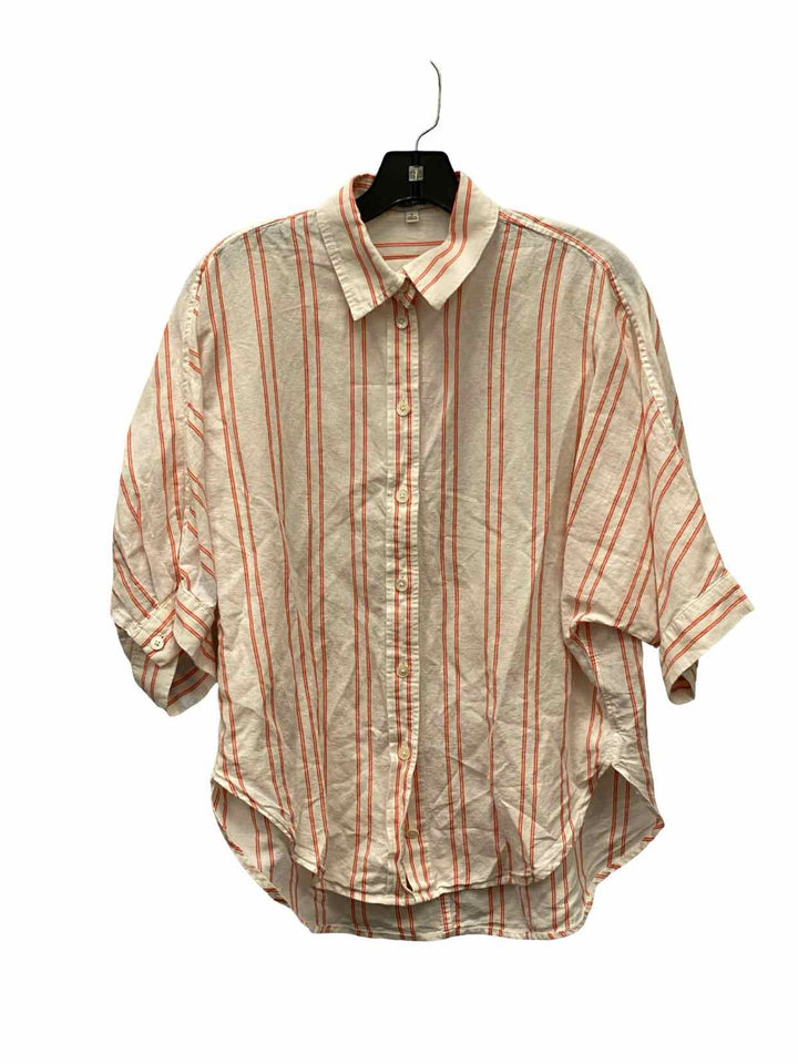 MadeWell Size S White Red Striped Linen & Cotton Long Sleeve Shirts