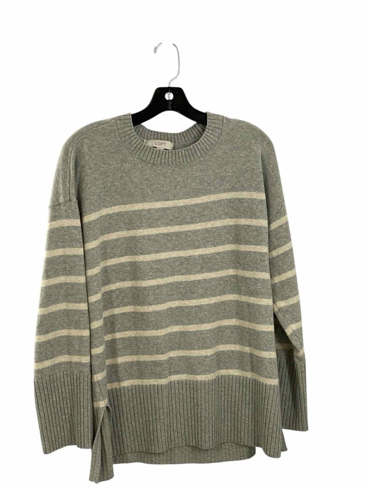 Loft Size M White Grey Striped Sweater
