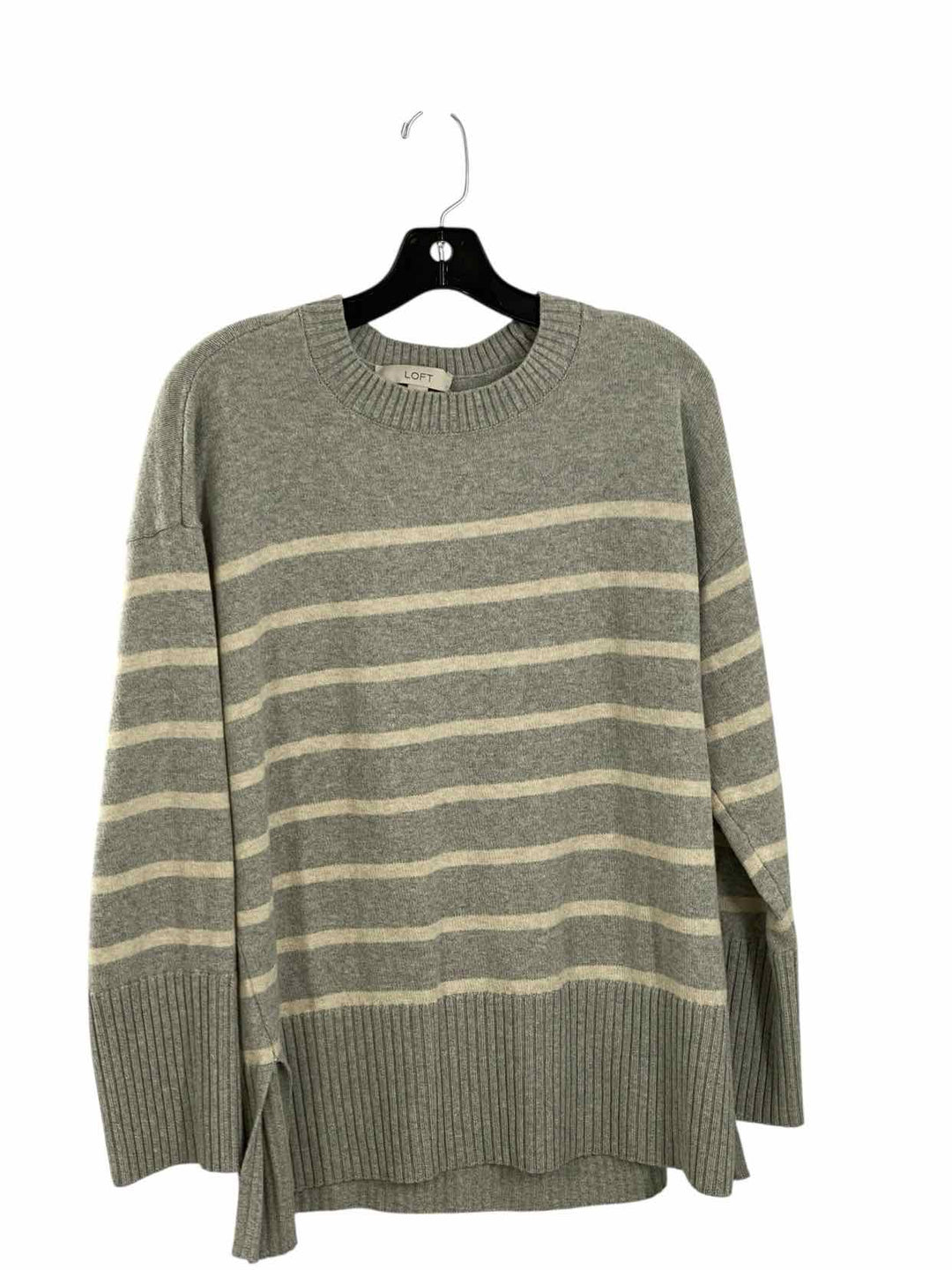 Loft Size M White Grey Striped Sweater